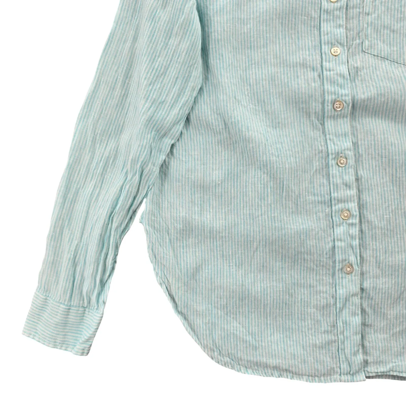 Green Stripe Vacation Beach Preppy L.L. Bean Cotton Classic Tunic Linen Top XS - Image 7