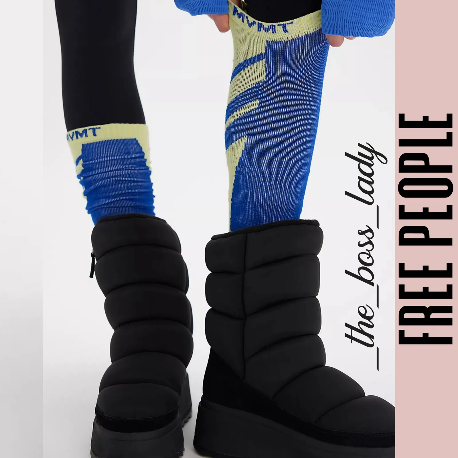 Free People knee high socks blue yellow compression socks - Image 4