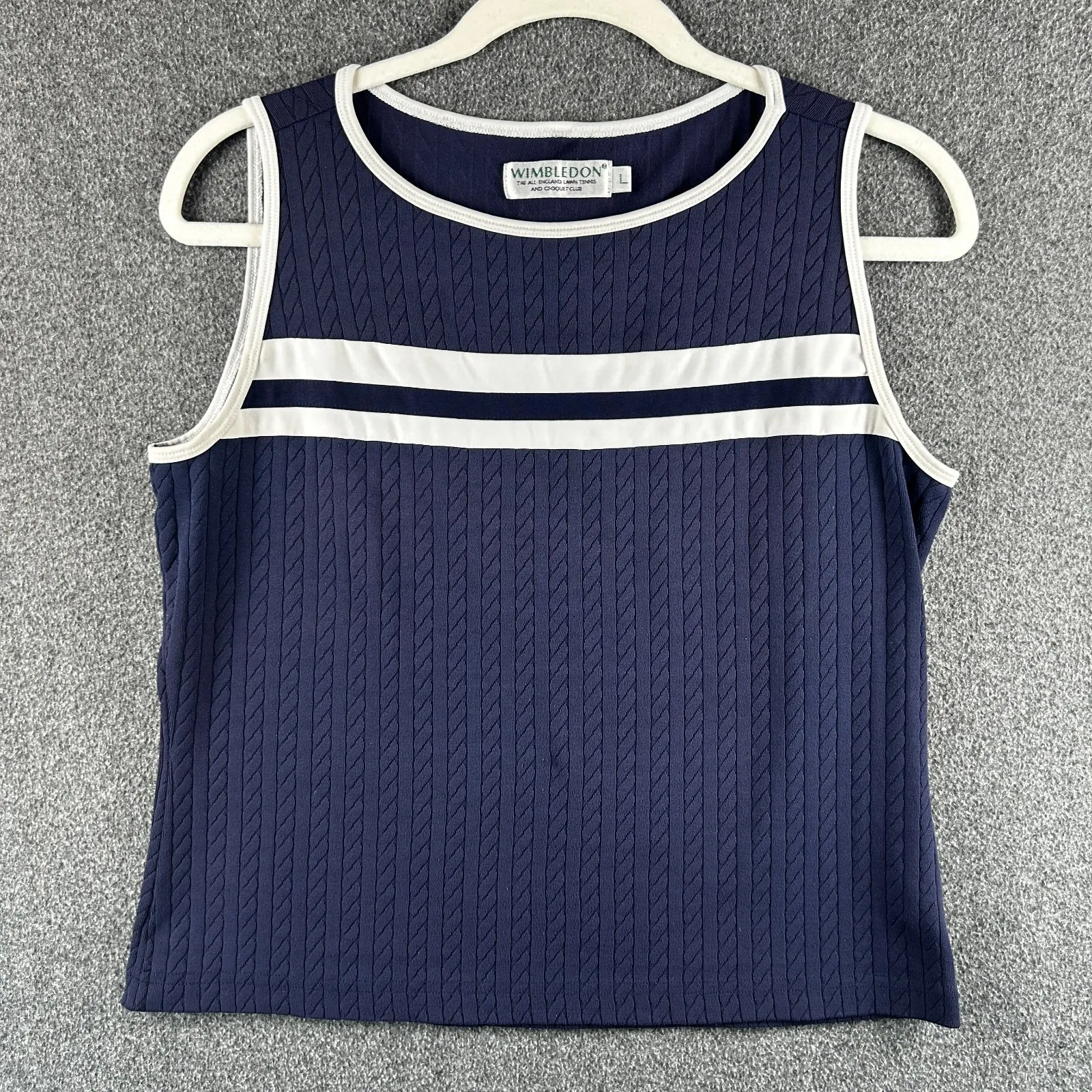Vintage Wimbledon Official Women's Large Tennis Tank Top Navy White Preppy Sport Blue - Image 2