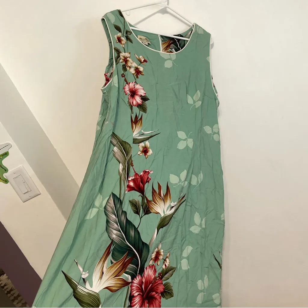 PARADISE BAY Plus Size Floral Bird of Paradise Long Dress Green Hawaiian Maxi - Image 9