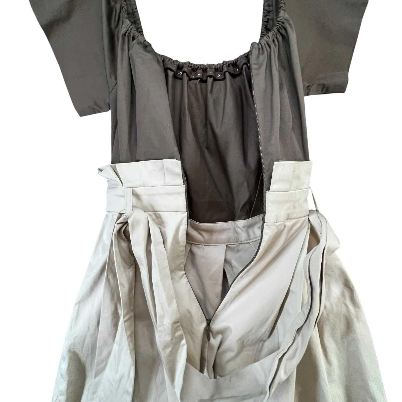 Eva Mendes NYC Midi Dress XS Brown Cream Off The Shoulder Belted Cottage Classic - Image 9