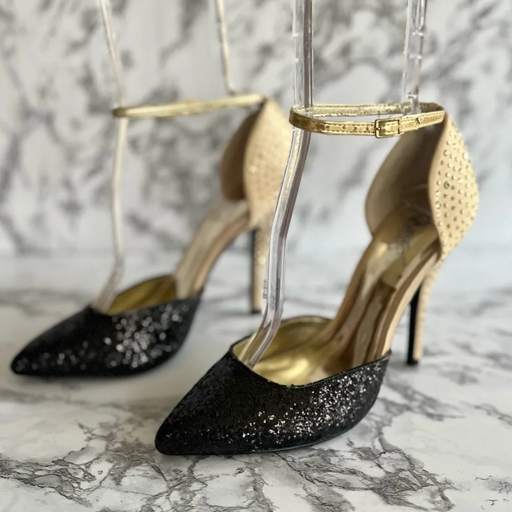 Carlos by Carlos Santana Gaia Black Gold Studded Ankle Strap Sandals 7.5 - Image 2