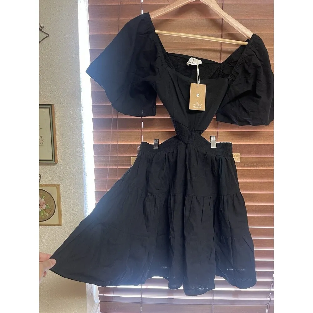 Shy Velvet Women's Summer Dress Square Neck Short Sleeves Crossover Waist Casual Black - Image 8