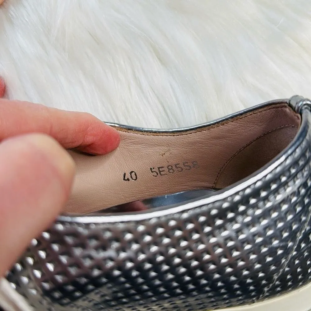 Miu Miu Silver Perforated Leather Crystal Toe Cap Sneakers - Image 11