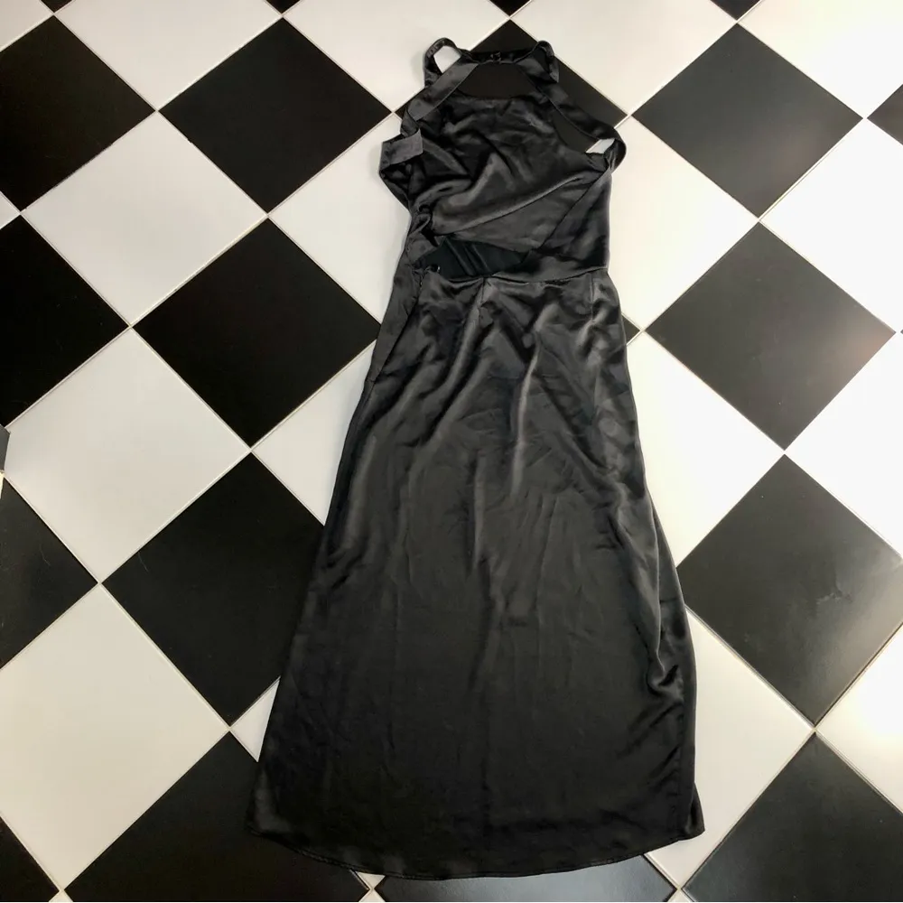 For Love & Lemons Taliah Maxi Dress Front Slit Cut Outs in Black Satin Sexy sz L - Image 10