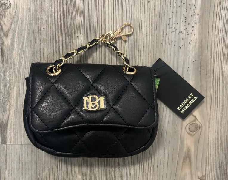 Badgley Mischka Black Quilted Wristlet with Gold Chain NWT - Image 1