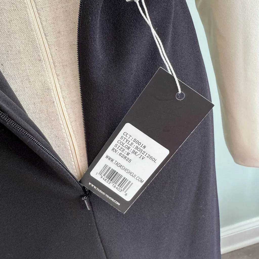 Tadashi Shoji Black/White Long Sleeve Dress Black Tie Gala Formal Holiday  sz M - Image 13