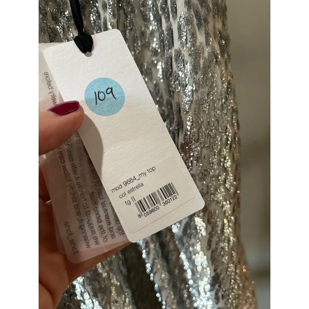 Forte Forte Metallic Silk Blend Tank Top Estrella Womens Size III US 8 Silver - Image 10