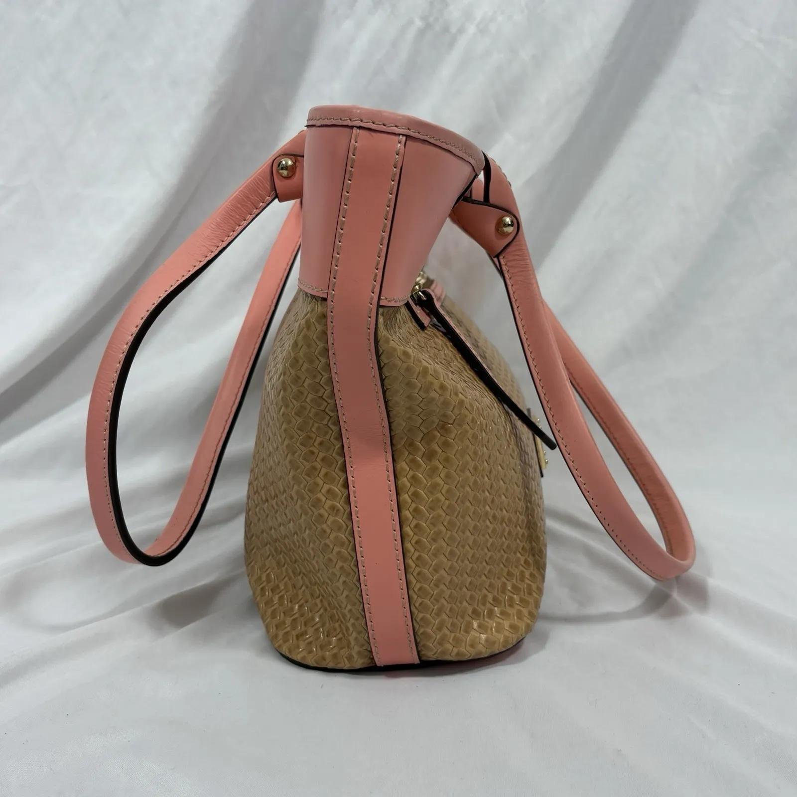 Dooney‎ And Bourke Beacon Weave Coral Pink Zip Tote Purse Bag - Image 3
