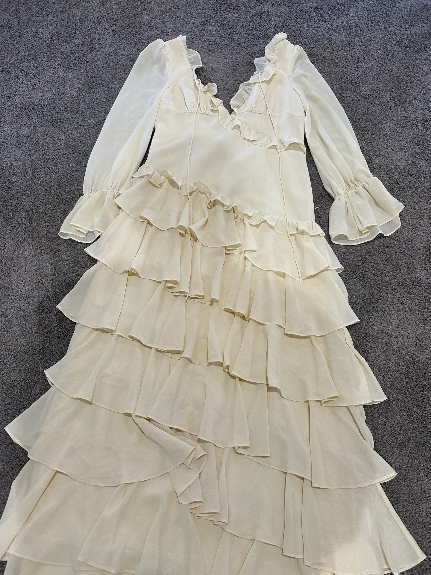 Anne Louise Boutique Ruffle Maxi Gown Tan Size 6 - Image 6