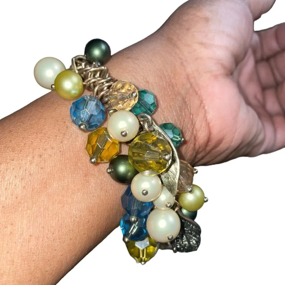 Beaded Bracelete Faux Pearl Gold Tone Leaves Retro Fashion u Jewelry Accessory S - Image 9