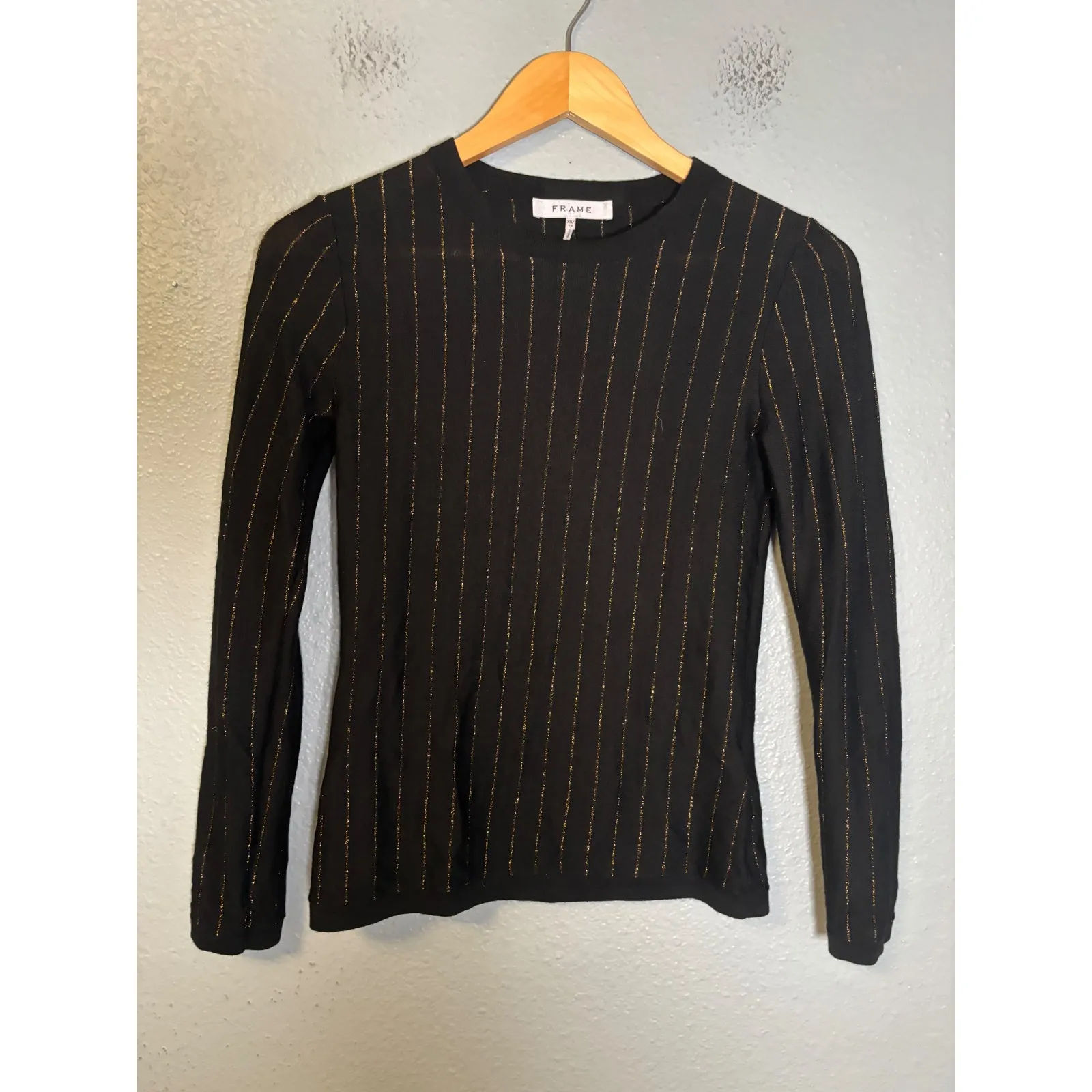 Frame Women's Striped Metallic Wool Blend Crewneck Top Long Sleeve XS - Image 2