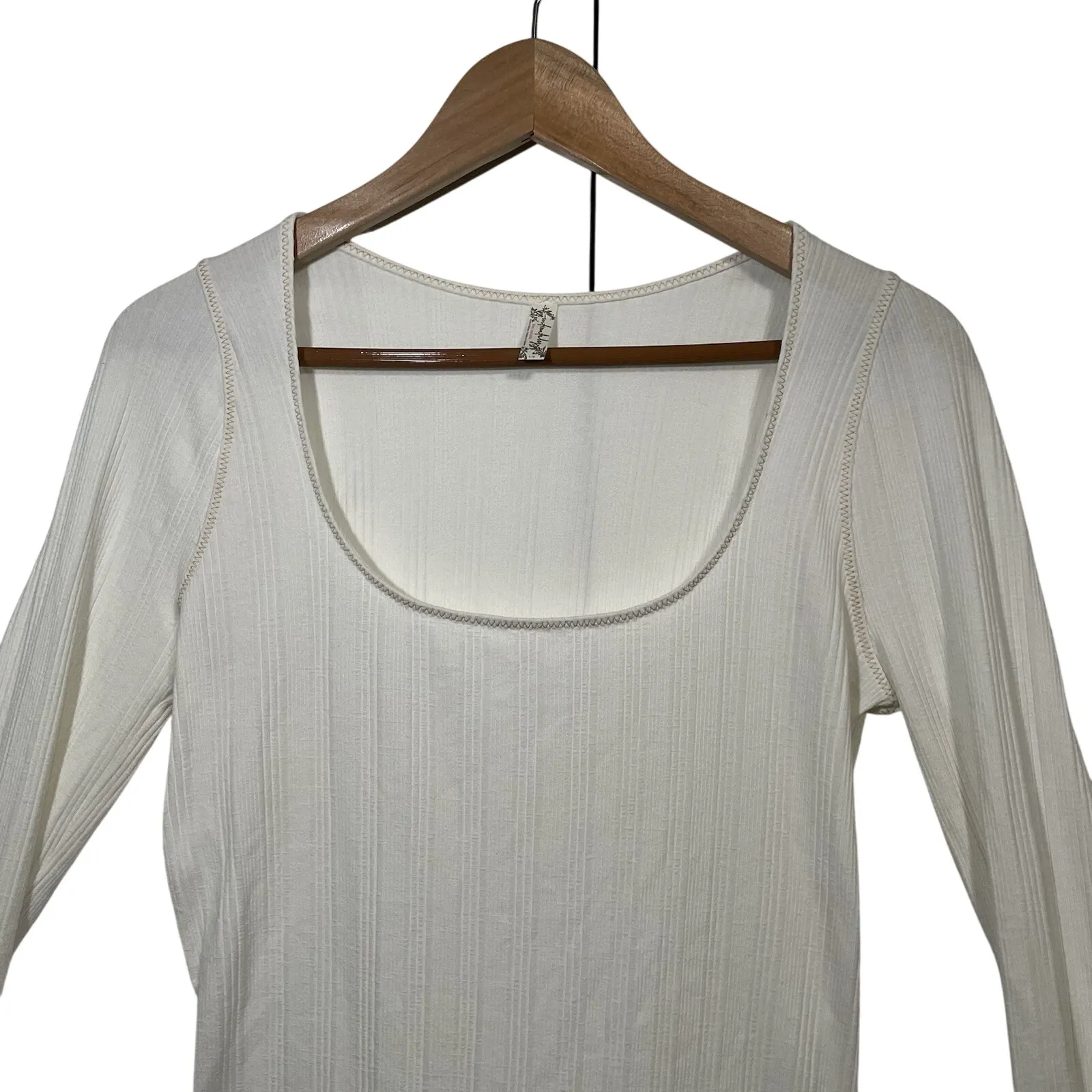 Free People Bodysuit Ribbed Knit‎ Square Neck Long Sleeve Top Large - Image 2