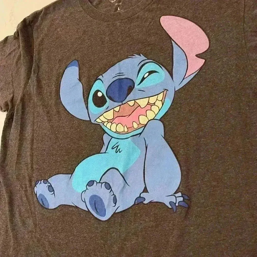 Disney Lilo & Stitch Gray Graphic T Shirt Stitch Winking Adult Size Large - Image 2