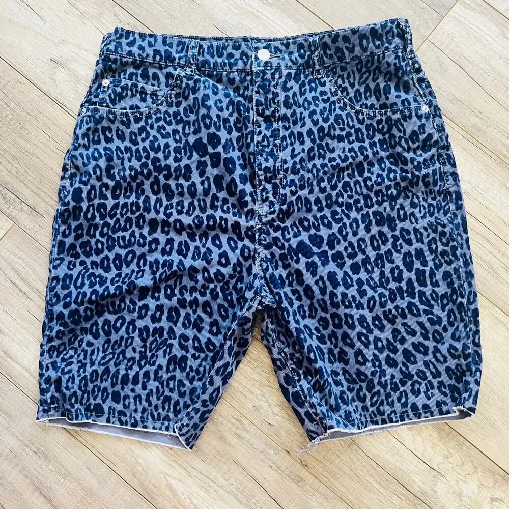Anthropologie Pilcro Denim Corduroy Bermuda Cheetah Shorts Purple Blue 32 Long - Image 5