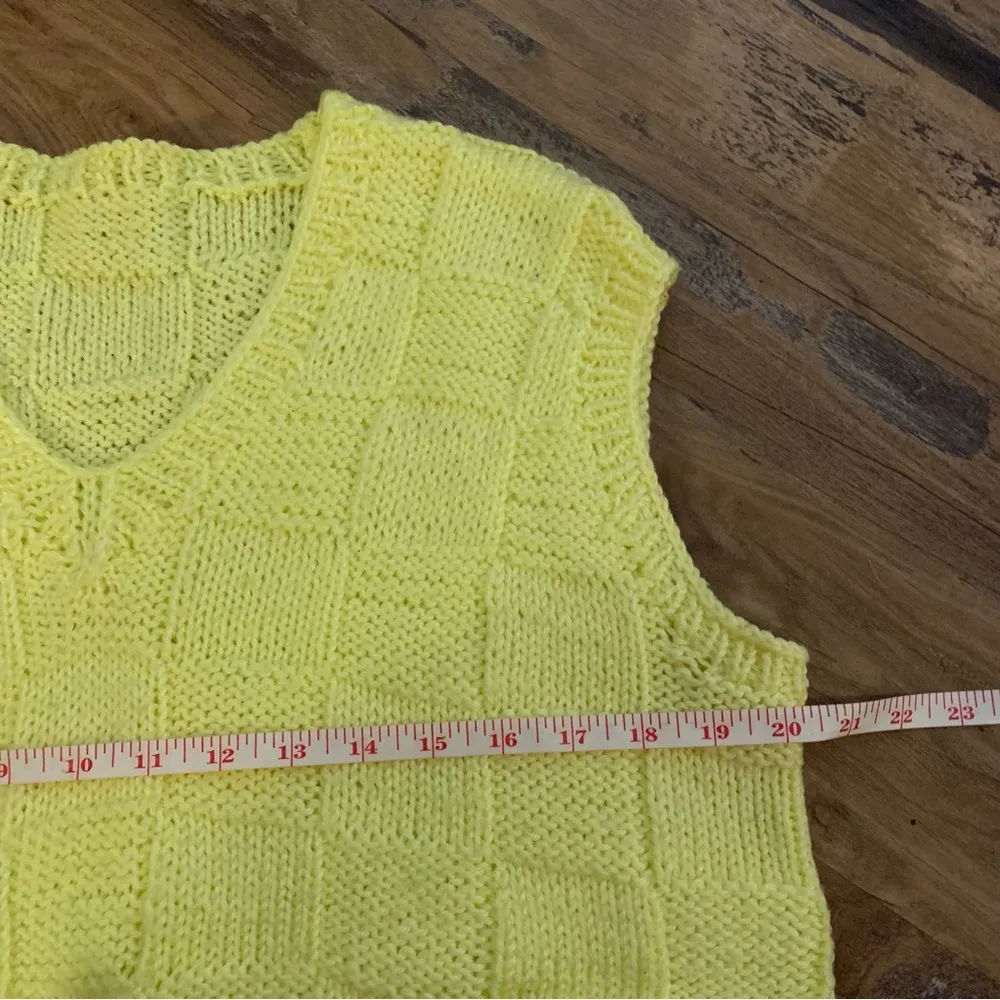 Hand Knit Sweater Top Granny Square Yellow M/L Medium Large - Image 7