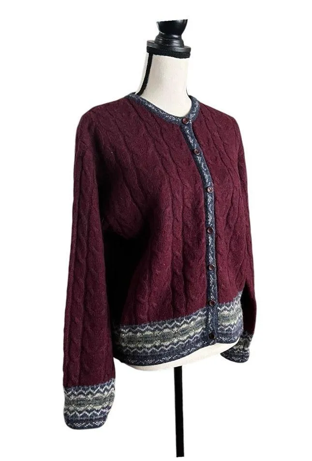 Vtg.Paul Harris Pure New Wool 100% Shetland Wool cable sweater Cardigan. Sz. L Size L - Image 6