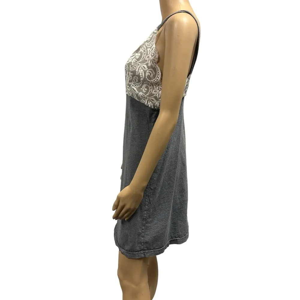 Lace Tee Cotton Chemise Sleeveless Nightgown PJ Nightgown Gray and Cream Medium - Image 3