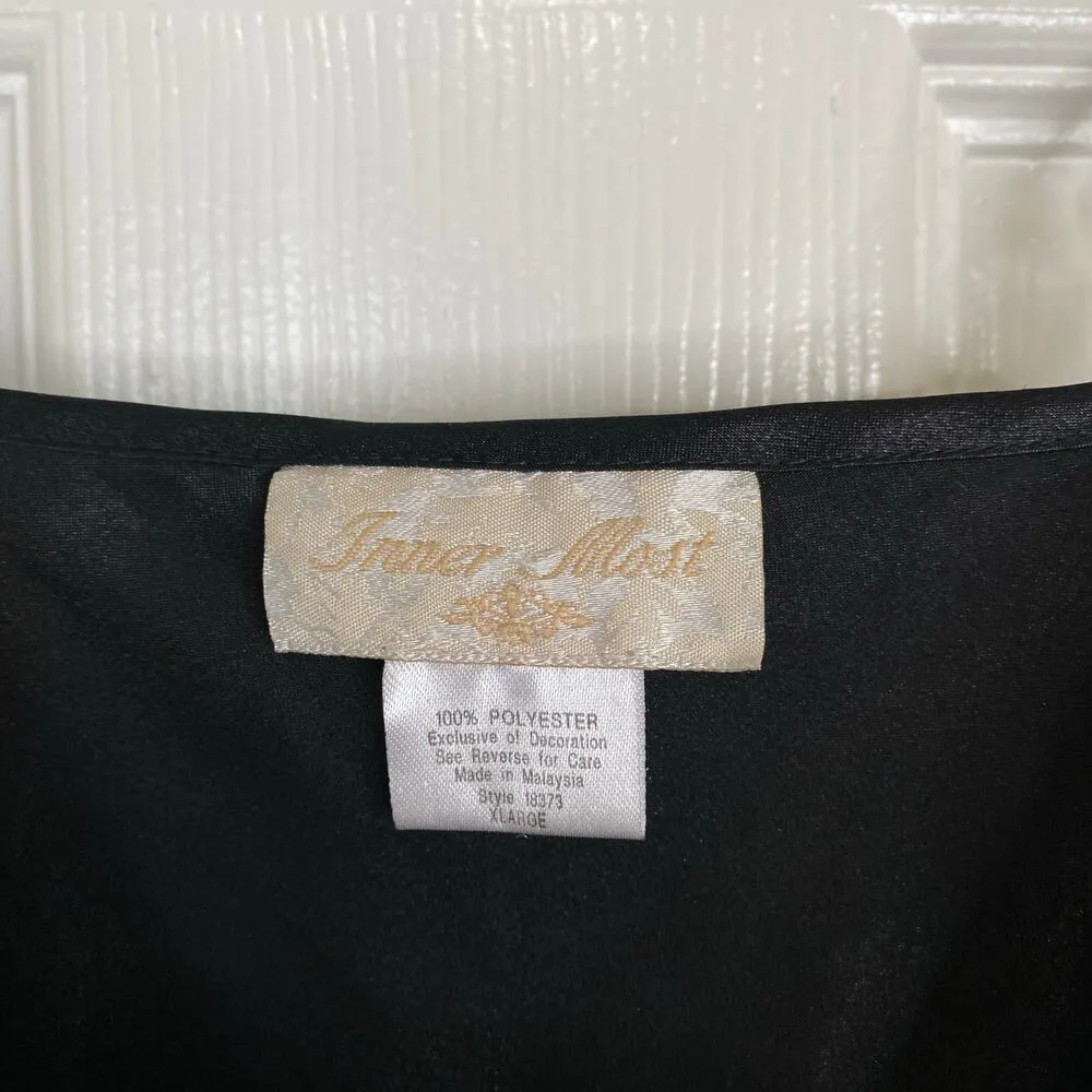 Vintage Nightgown Slip Dress Black Satin Hearts Y2K Cute Romantic Size XL Mini - Image 4