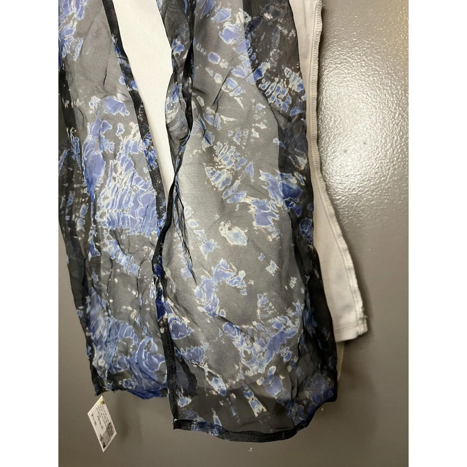 Shibori Organza Silk Scarf Womens 58x8 Black Blue Sheer Lightweight Tie Dye - Image 4