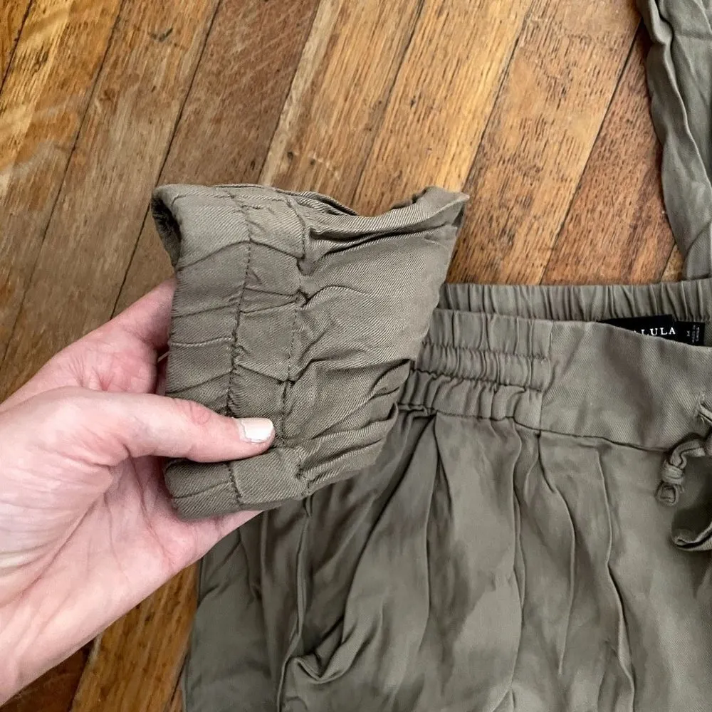 Talula olive green elastic waistband pockets casual pants sweatpants rayon - Image 7