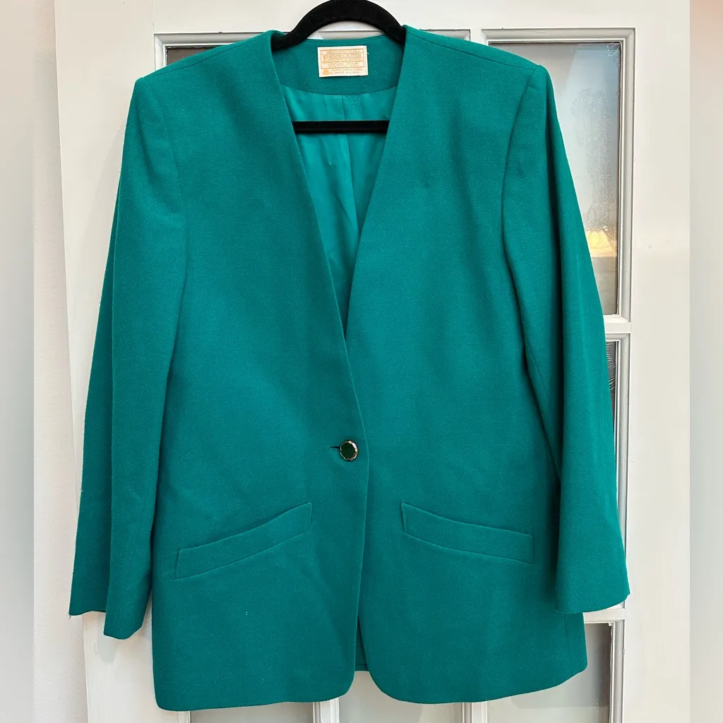 Vintage Pendleton 100% Virgin Wool Emerald Green Teal Blazer Jacket Size 8 - Image 9