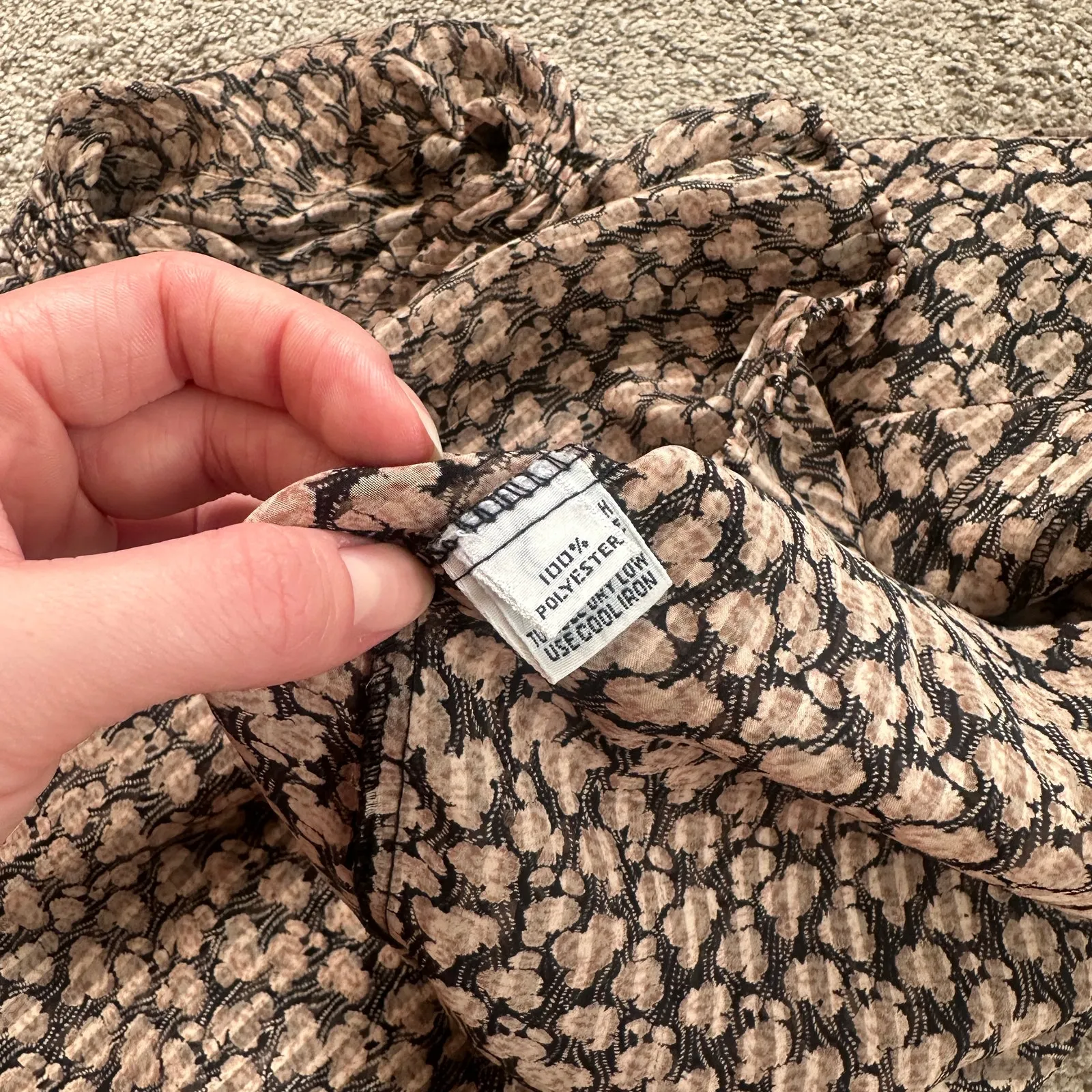 Vintage Sz 18 High Neck Sheer Chiffon Long Sleeve Peasant Crop Blouse Minimalist Brown - Image 8