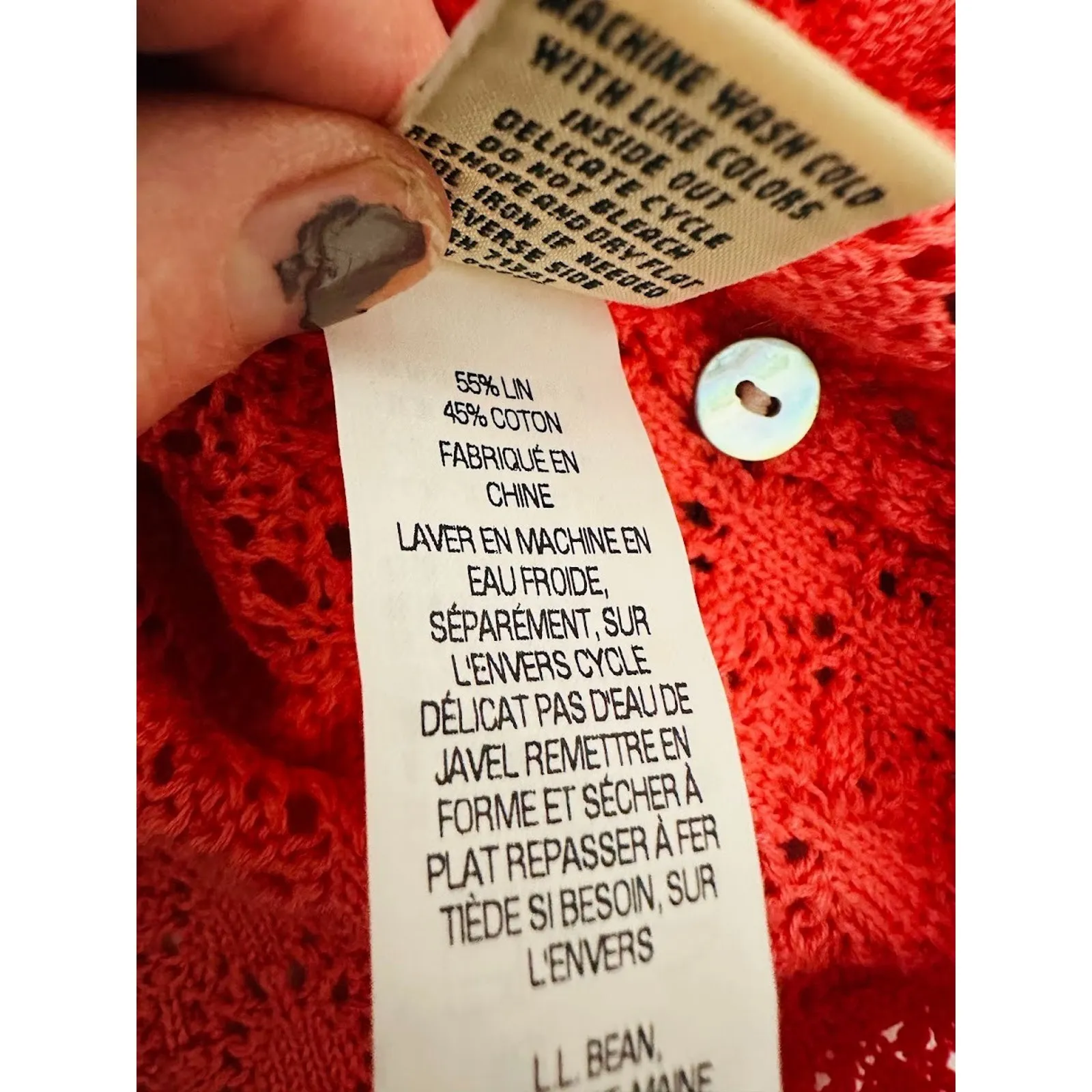 LL Bean Sweater Womens XL Pink Crochet Linen Blend Grandma Cottage Cardigan - Image 7