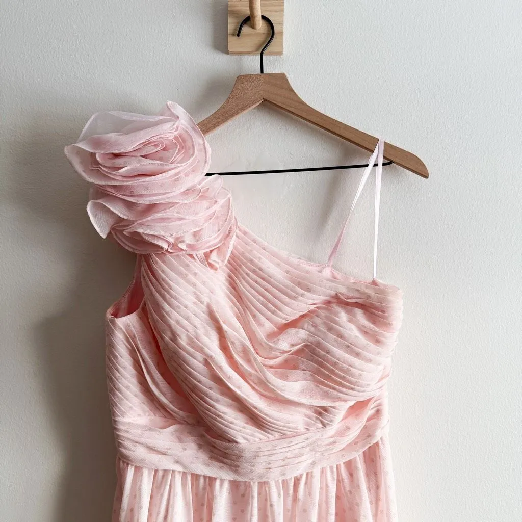 Mac Duggal Pink Polka Dot Ruffled One Shoulder Gown Size 10 - Image 6