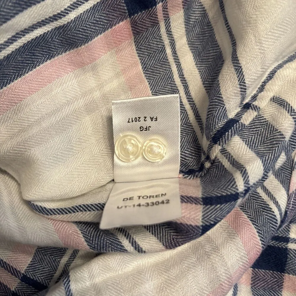 UNTUCKit Women's De Toren Plaid Flannel Blue Pink White Shirt Size 10 NWOT - Image 7