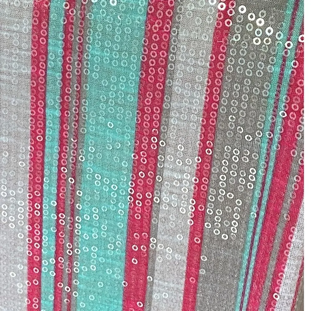 TRIXIE & LULU Pink & Green Sequined Striped Tank Top ~ Women's Size XL - Image 2