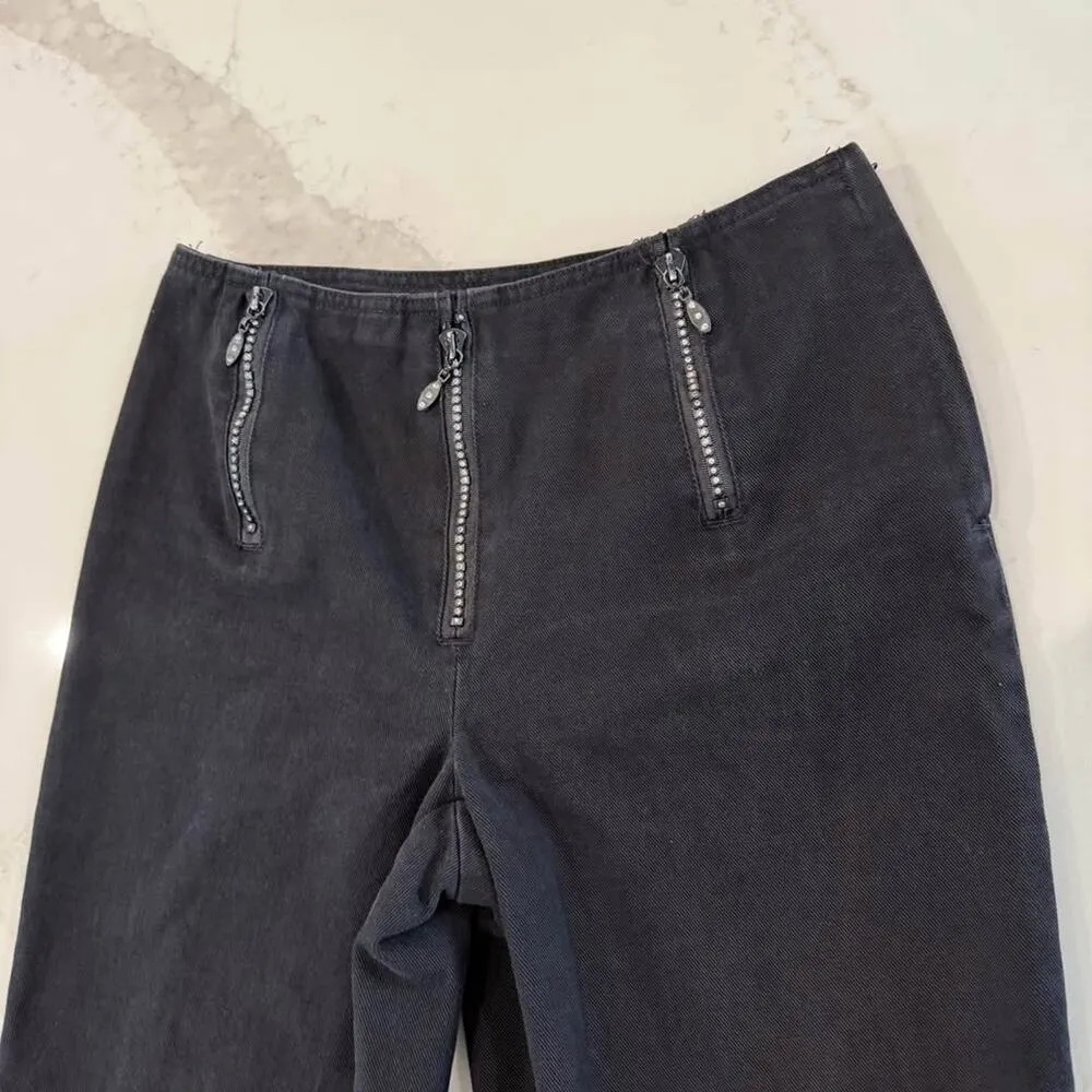 Vintage Newport News Jeanology Black Denim Jeans Womens 6 SideZip Sequin Zippers - Image 2