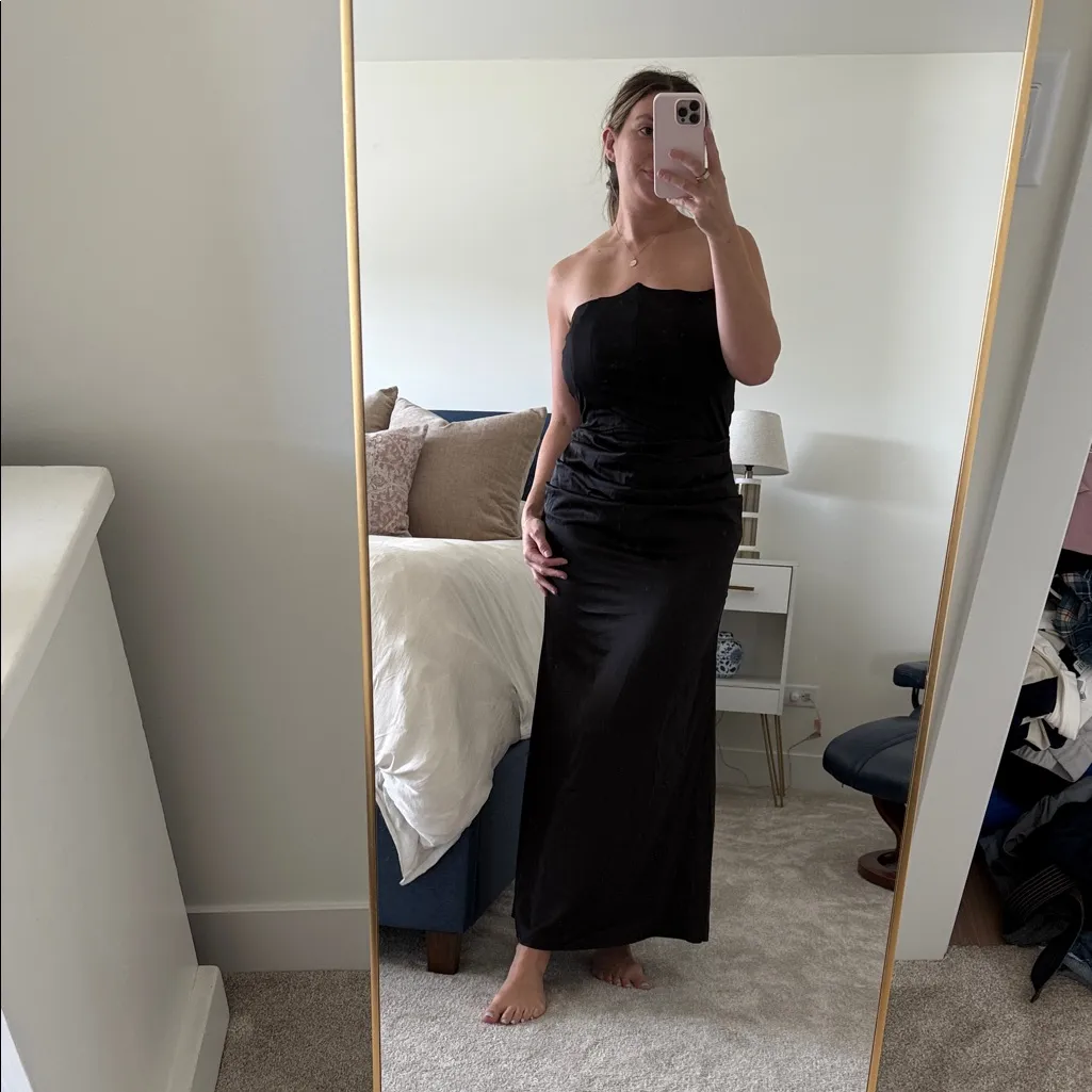 Amazon Black Ruched Strapless satin Gown size XL - Image 7