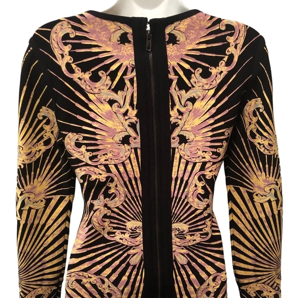 Printed Bodycon Scuba Mini Body Con Dress Sz M Back Zip Sexy - Image 6