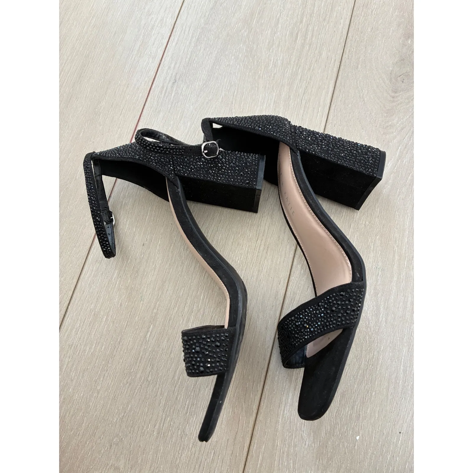 Kelly & Katie Black Rhinestone Block Heel Ankle Strap Sandals Women's Size 9 M - Image 7