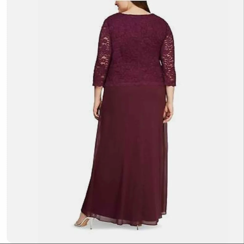 Alex Evenings Burgundy Jewel Neck Formal Special Occasion Party Dress Size 14W - Image 4