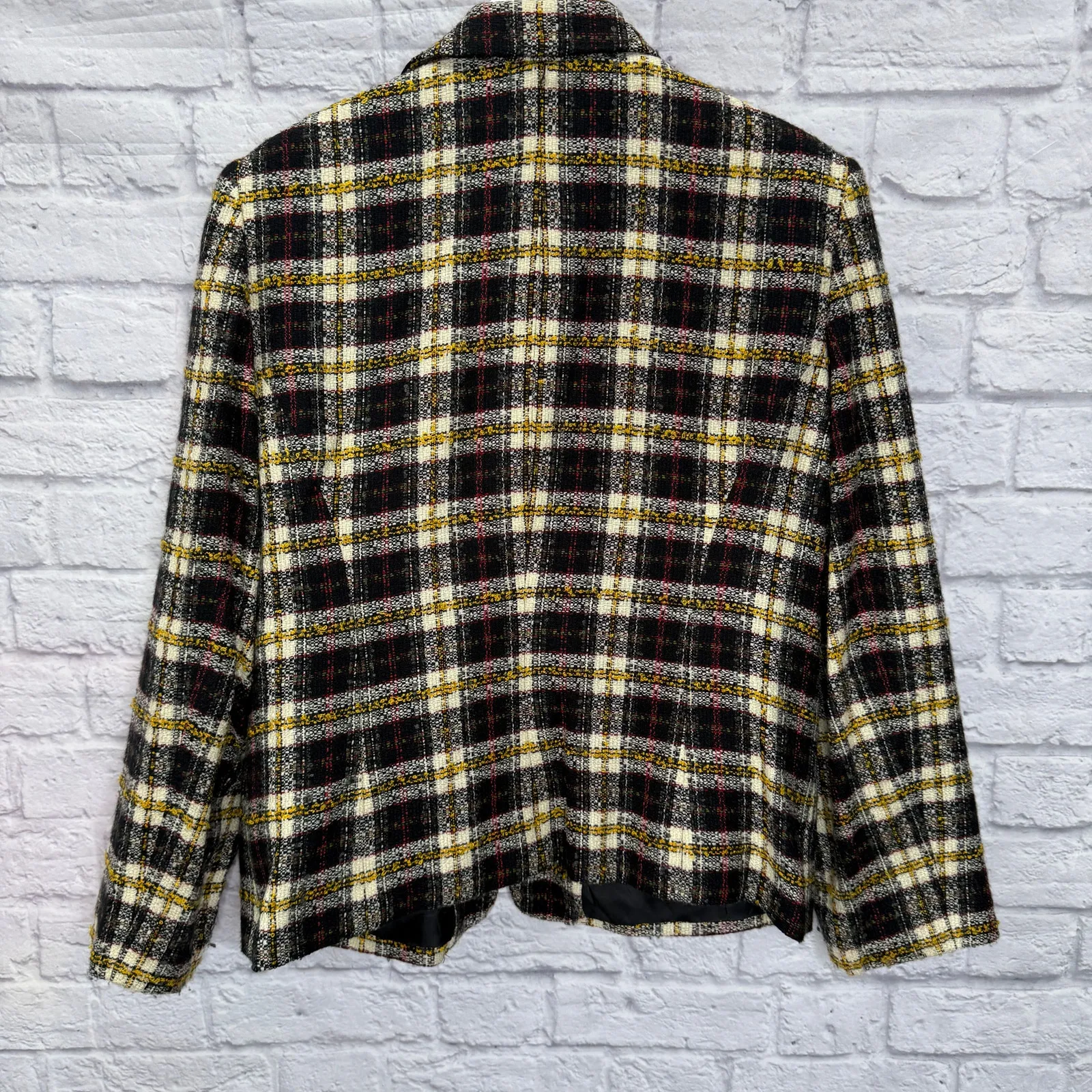 Vintage Sag Harbor Yellow Black Plaid Shacket Blazer Zip Size 14 Academia Y2K - Image 5