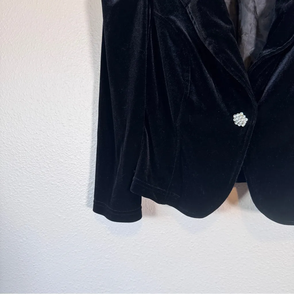 Vintage Black Velvet Blazer Jacket Womens S Preppy Rhinestone Whimsigoth 1990s - Image 8