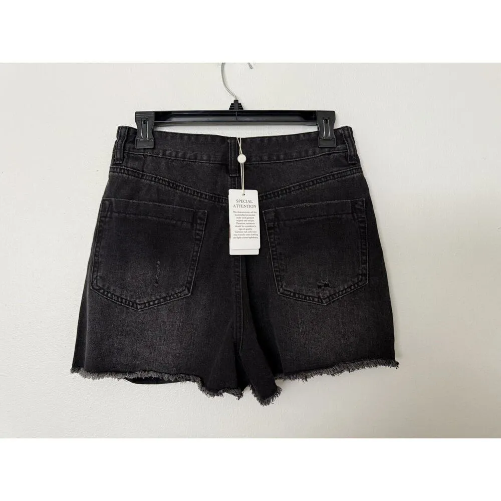 Chelsea & Violet Shorts Black Distressed Denim Cut Off Girls Size 30 Raw Hem NWT - Image 4