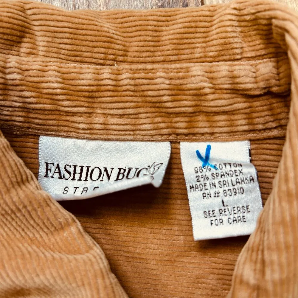 Y2K Vintage Corduroy Jacket Camel Brown Chore Jacket Stretch Fashion Bug Large - Image 5