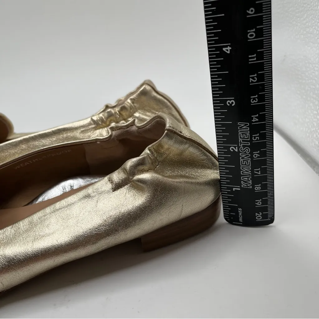 EUC RON WHITE Fibi Metallic Gold Leather Flat Loafers In Onyx size 35.5 US 5 - Image 5