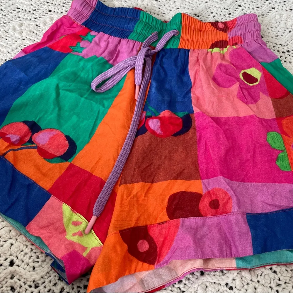 Love, Dress Retro Color Block Cherry Floral Flowy Shorts Multicolor (XSmall) Blue Size XS - Image 7