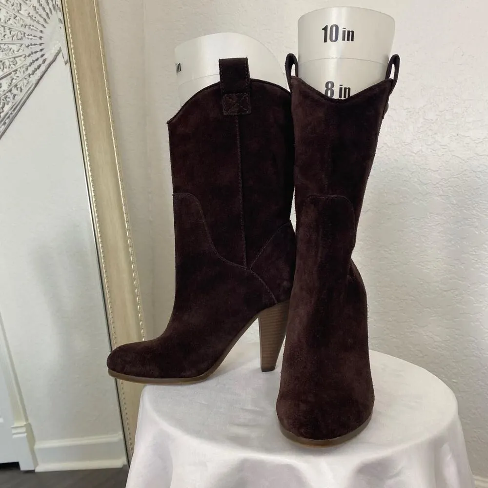 AEO Boho Brown Suede Leather Western Cowboy Mid Calf Heeled Boots US 7 - Image 3