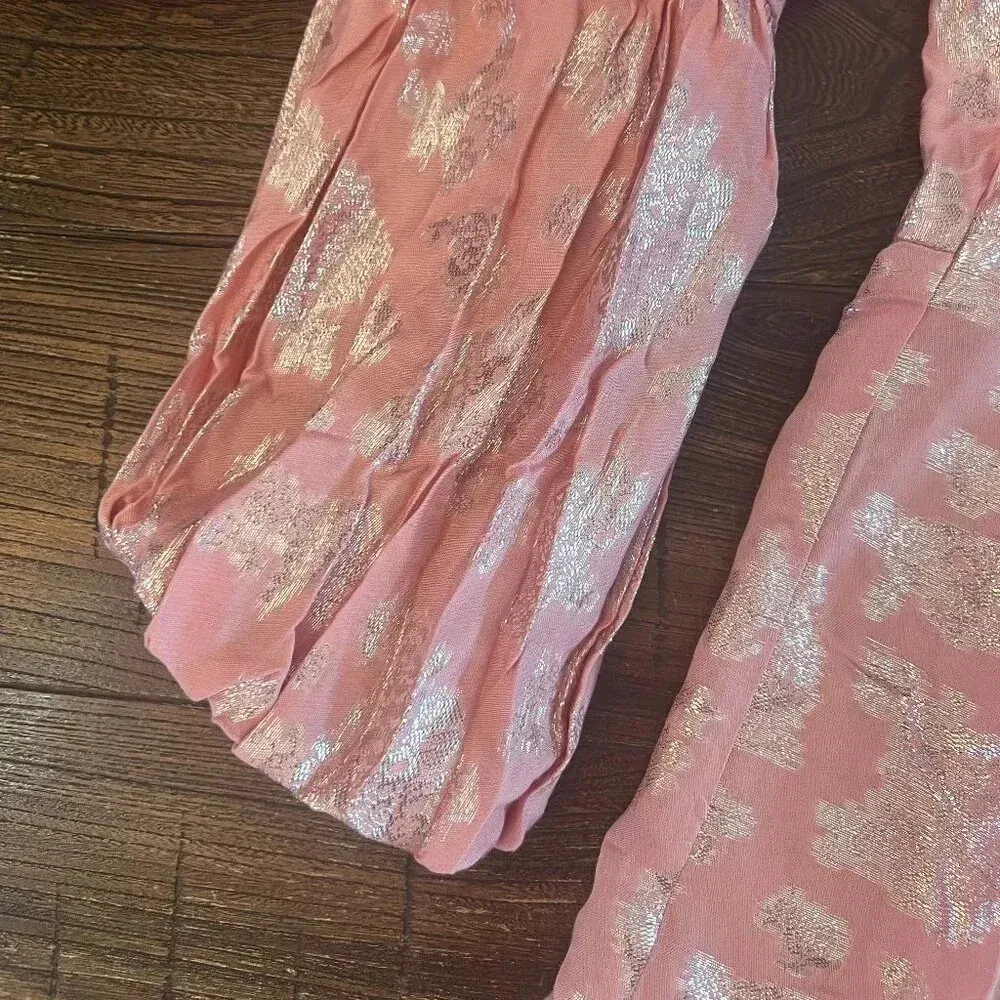 Anthropologie Jolene Jacquard Mini Dress Pink Shimmer Sparkle Puff Sleeve XS NWT - Image 6