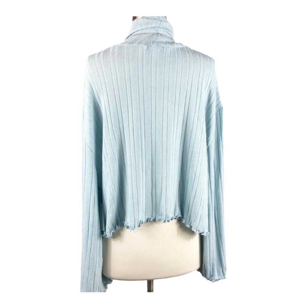 NORDSTROM ABOUND Ribbed Turtleneck Knit Sweater Lettuce Hem Long Sleeves Blue XL - Image 4