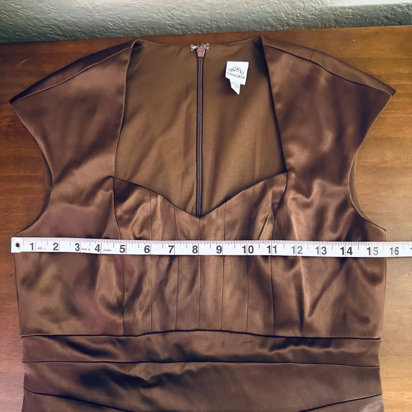 Sangria Brown Dress Sweetheart‎ Neckline Cap Sleeve Fitted Sheath Size 4 - Image 4