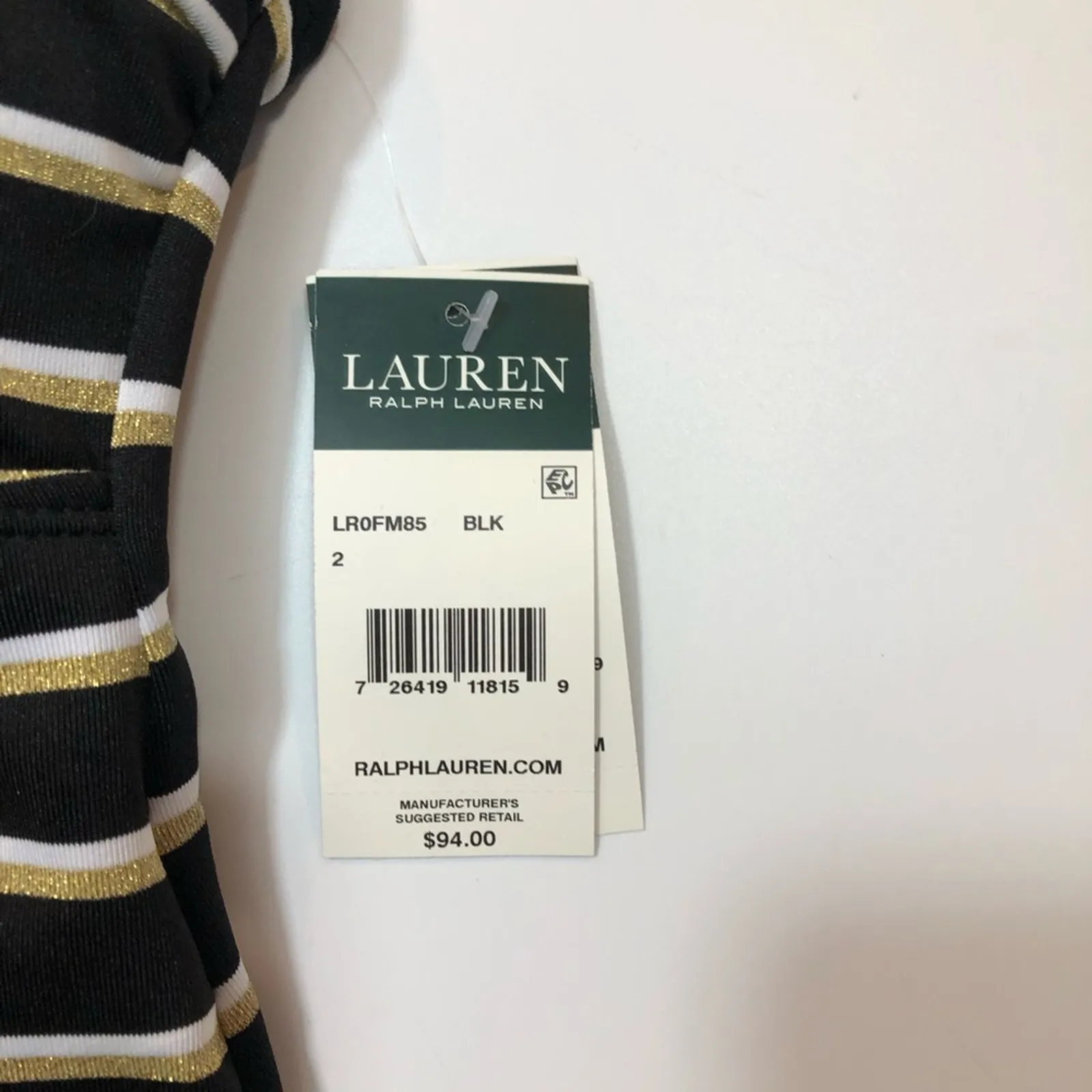 Ralph Lauren BLACK Striped Ring Front Swim Top Size 2 - Image 3