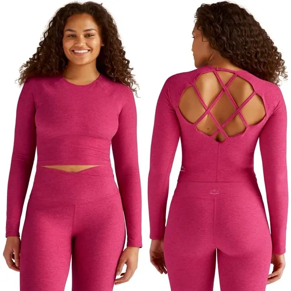 Beyond Yoga Spacedye Enlighten Cropped Pullover Top Long Sleeve Strappy XL Pink - Image 2