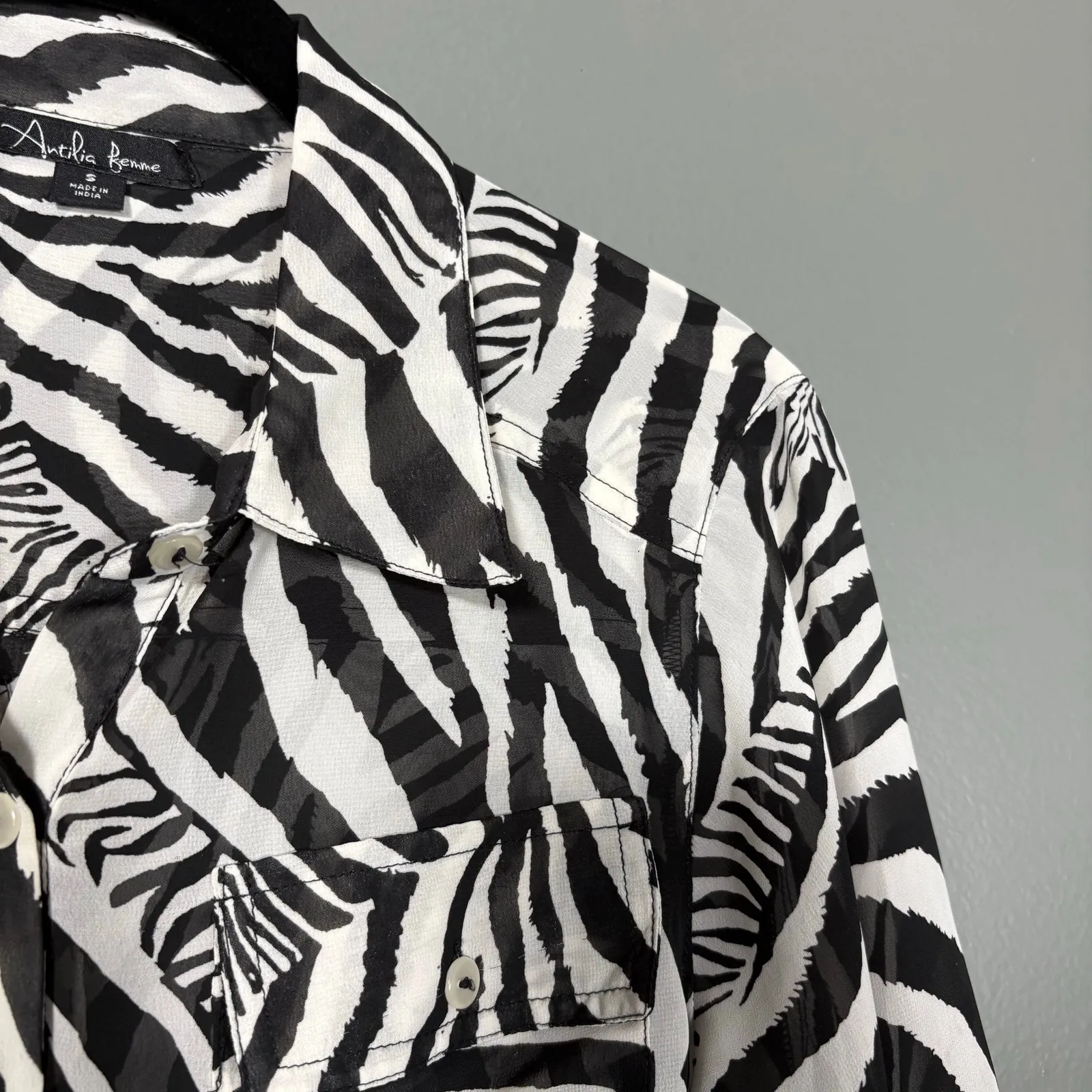 Antilia Femme Women's Bold Zebra Print Button Up Shirt - Image 2