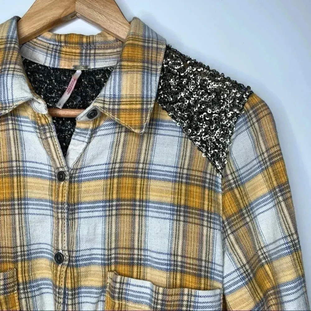 Free People Little Bit Of Sugar Plaid Button-Up Tunic Shirt Size Small - Image 11